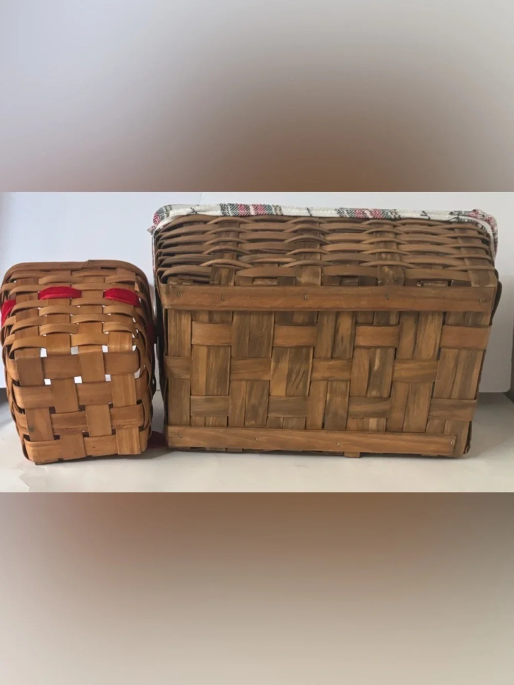 Christmas baskets NEW NWT 2 total square rectangle plaid velvet bow
